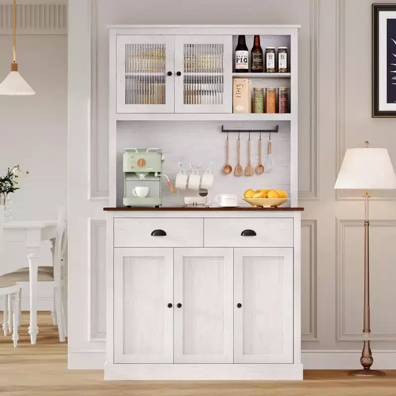 71 Kitchen Pantry Storage Cabinet, Wood Freestanding Buffet Cabinet w/Microwave Stand & 2 Drawers, Kitchen Hutch for Dining Living Room