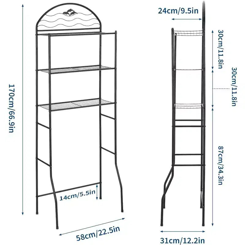 Toilet Storage Rack,3-Tier Freestanding Metal Bathroom Organizer Shelf,Compact Towel and Toilet Storage,Ideal for Apartment