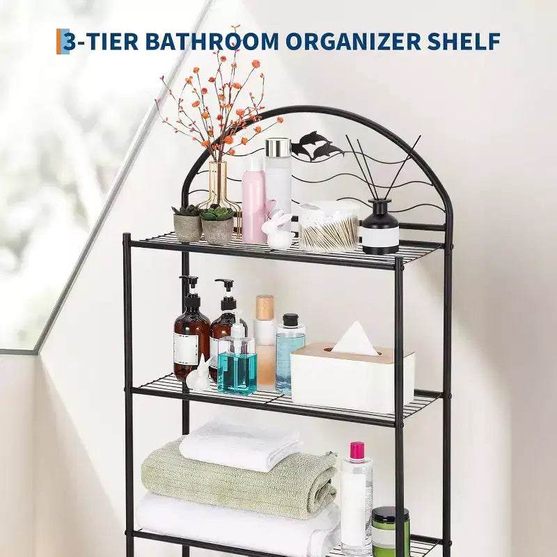 Toilet Storage Rack,3-Tier Freestanding Metal Bathroom Organizer Shelf,Compact Towel and Toilet Storage,Ideal for Apartment