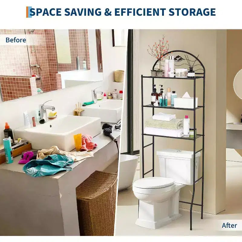 Toilet Storage Rack,3-Tier Freestanding Metal Bathroom Organizer Shelf,Compact Towel and Toilet Storage,Ideal for Apartment