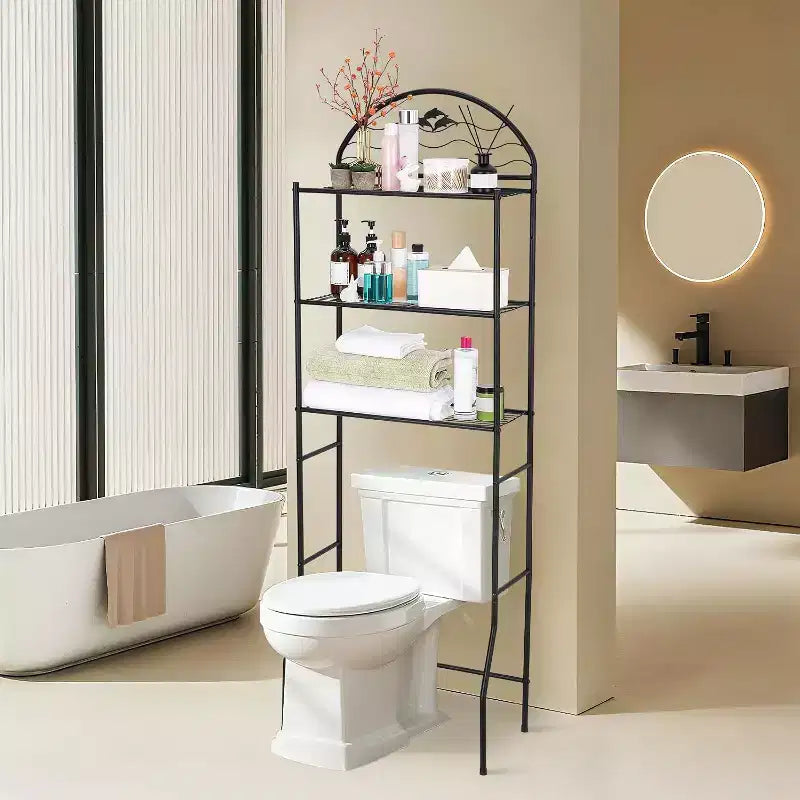 Toilet Storage Rack,3-Tier Freestanding Metal Bathroom Organizer Shelf,Compact Towel and Toilet Storage,Ideal for Apartment