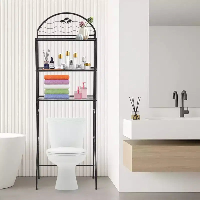 Toilet Storage Rack,3-Tier Freestanding Metal Bathroom Organizer Shelf,Compact Towel and Toilet Storage,Ideal for Apartment