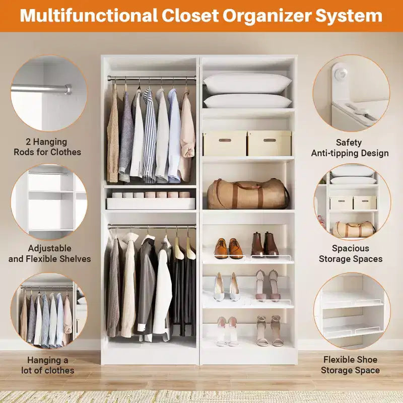 Besiost Closet System with Shoe Racks & Hanging Rods