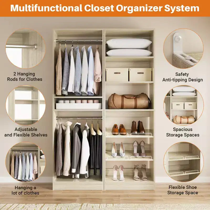 Besiost Closet System with Shoe Racks & Hanging Rods