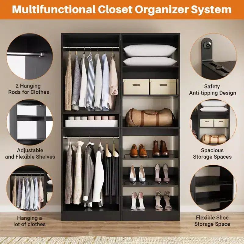 Besiost Closet System with Shoe Racks & Hanging Rods