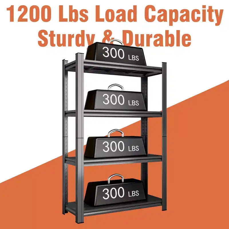 59 Inch H 4-Tier Black Adjustable Metal Storage Shelf for Garage Shed Supermarket Living Room Multi-Purpose Storage Shelf