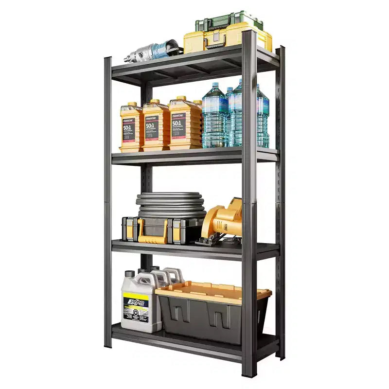 59 Inch H 4-Tier Black Adjustable Metal Storage Shelf for Garage Shed Supermarket Living Room Multi-Purpose Storage Shelf