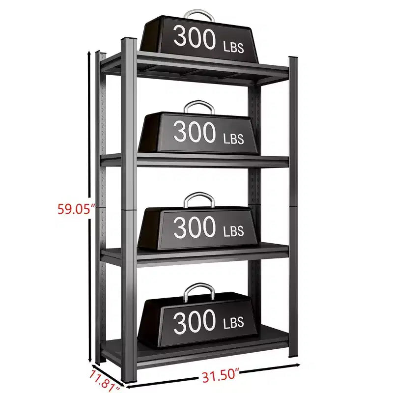 59 Inch H 4-Tier Black Adjustable Metal Storage Shelf for Garage Shed Supermarket Living Room Multi-Purpose Storage Shelf