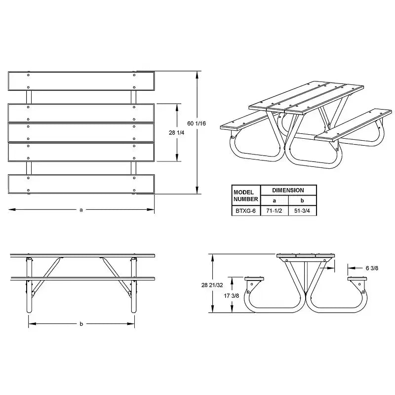 Pilot Rock 4 Pack 6'/8' Outdoor Steel Non Tip Picnic Table Leg Kits (Frame Only)