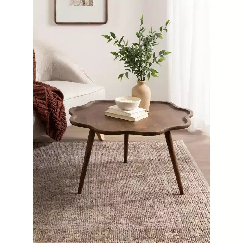 Kate and Laurel Alezar Scallop Wood Coffee Table, 30x30x18, Walnut Brown
