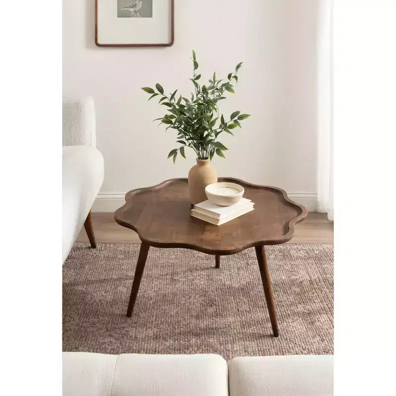 Kate and Laurel Alezar Scallop Wood Coffee Table, 30x30x18, Walnut Brown