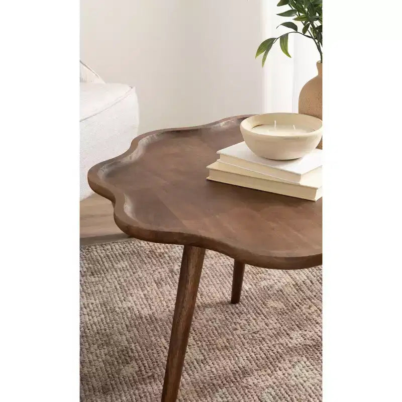 Kate and Laurel Alezar Scallop Wood Coffee Table, 30x30x18, Walnut Brown