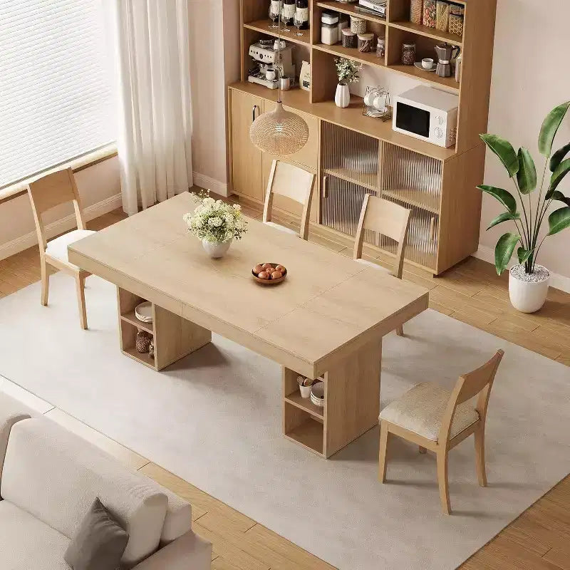 63-Inch Rectangular Dining Table for 6, Wood Construction, Double Pedestal Base with Dual-Sided Storage, Expansive Surface, Reinforced Frame
