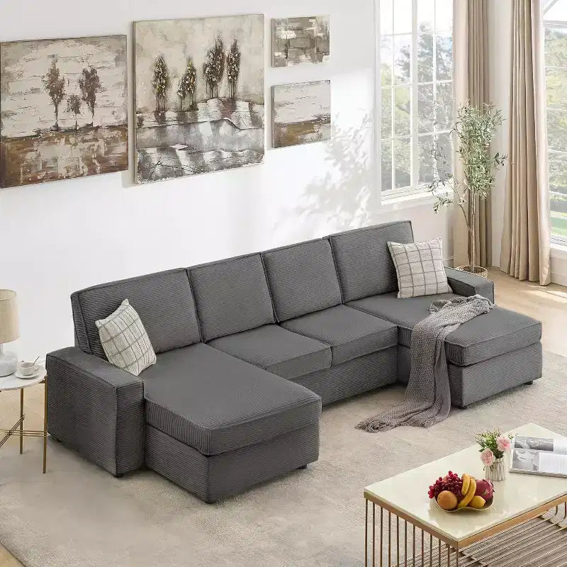 Modular Sectionla Sofa, U-Shaped Couch with Removable Washable Covers, Modern Gray Convertible Deep Seat Sofa for Living Room, Office