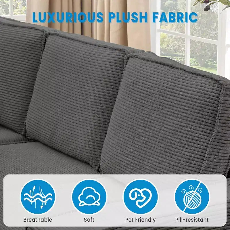 Modular Sectionla Sofa, U-Shaped Couch with Removable Washable Covers, Modern Gray Convertible Deep Seat Sofa for Living Room, Office