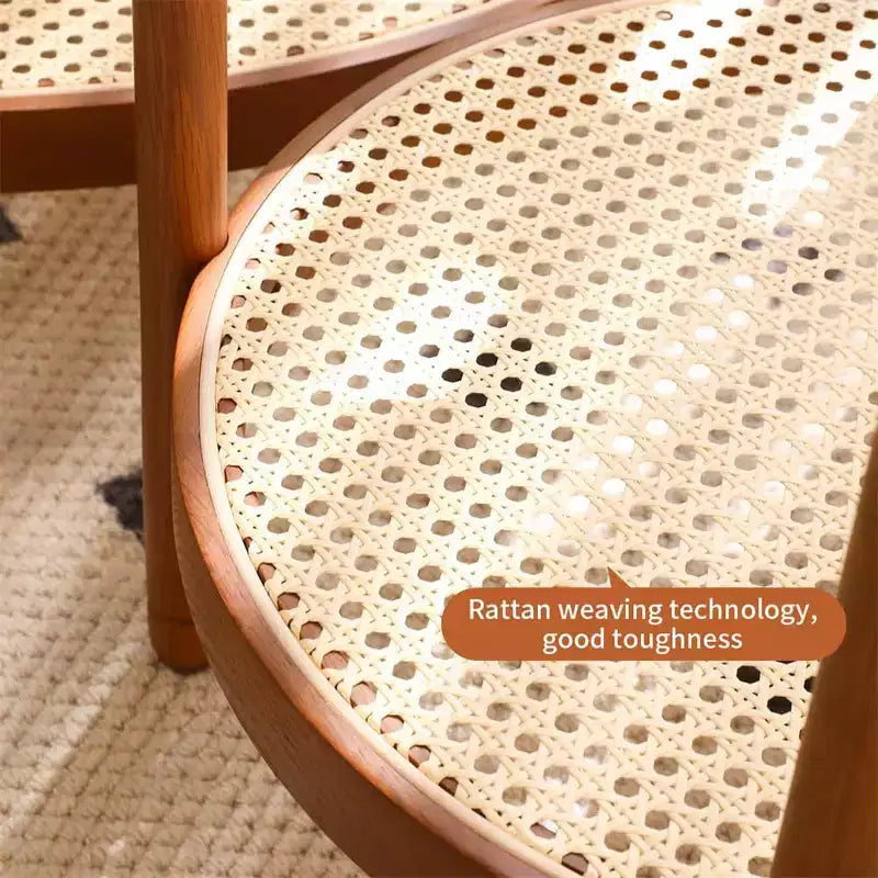 Round Coffee Table Set of 2, Farmhouse Nesting Rattan Style Circular Wooden Stacking Accent Coffee Tables Wooden Frame for Apartment Living Brown