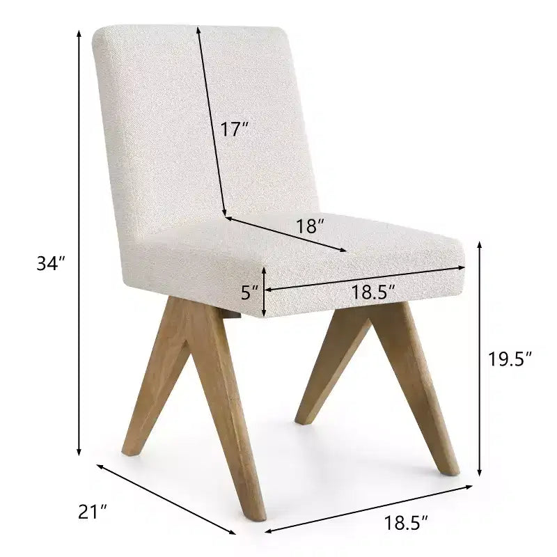 Dining Chairs Set of 2, Modern Boucl Upholstered Armless Side Parsons Chair with Oak Finish Solid Rubberwood V-Legs - Panipeachy