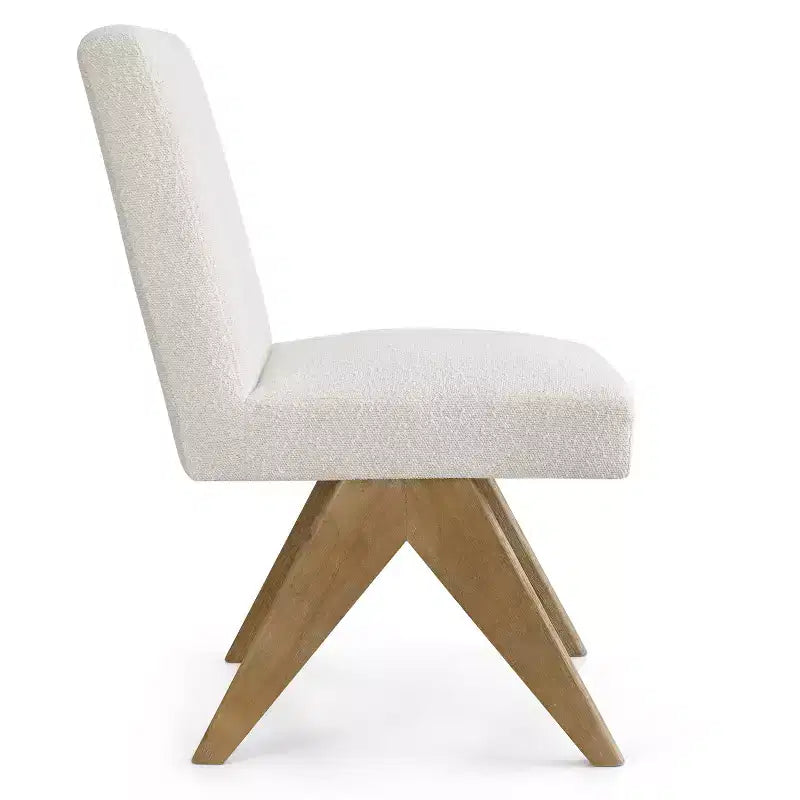 Dining Chairs Set of 2, Modern Boucl Upholstered Armless Side Parsons Chair with Oak Finish Solid Rubberwood V-Legs - Panipeachy