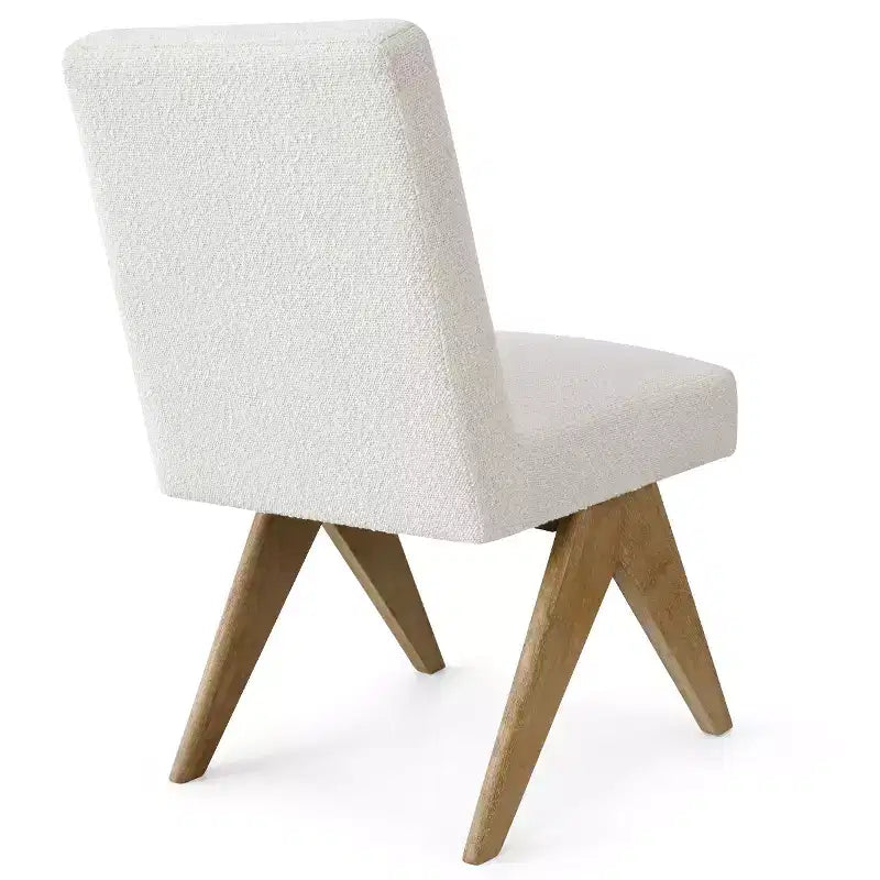 Dining Chairs Set of 2, Modern Boucl Upholstered Armless Side Parsons Chair with Oak Finish Solid Rubberwood V-Legs - Panipeachy