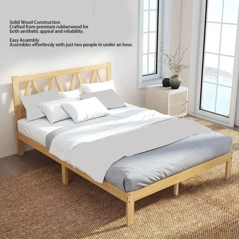 AEELLEEA Queen Size Bed Frame Strong Load Bearing Easy Assembly Minimalist Wood Platform Bed Frame for Home Bedroom