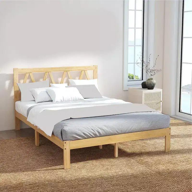 AEELLEEA Queen Size Bed Frame Strong Load Bearing Easy Assembly Minimalist Wood Platform Bed Frame for Home Bedroom