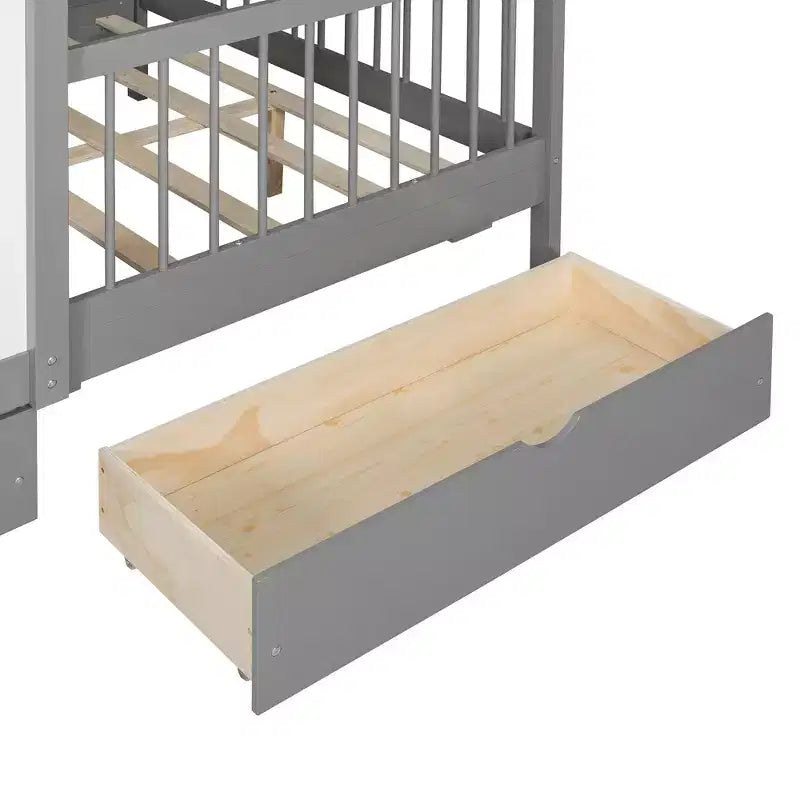 Full Size House Bed Tent Bed Kids Bed Frame with 2 Drawers, Side LED Bookshelf & Built-In Charging Station - ModernLuxe