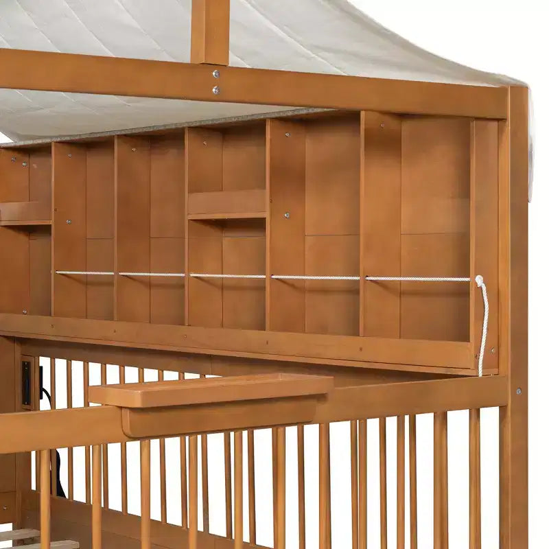 Full Size House Bed Tent Bed Kids Bed Frame with 2 Drawers, Side LED Bookshelf & Built-In Charging Station - ModernLuxe