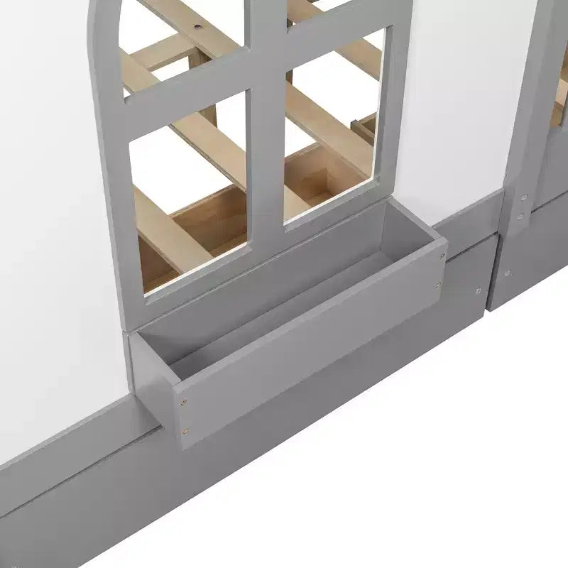 Full Size House Bed Tent Bed Kids Bed Frame with 2 Drawers, Side LED Bookshelf & Built-In Charging Station - ModernLuxe