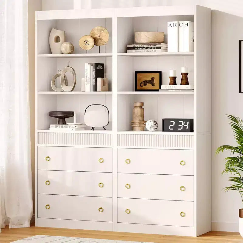 Bookshelf with Drawers 70.8 Fluted Bookcase, 6 Tier Bookcase with Storage, Tall Book Shelf with Waved Design, Storage Cabinet with Open Shelf