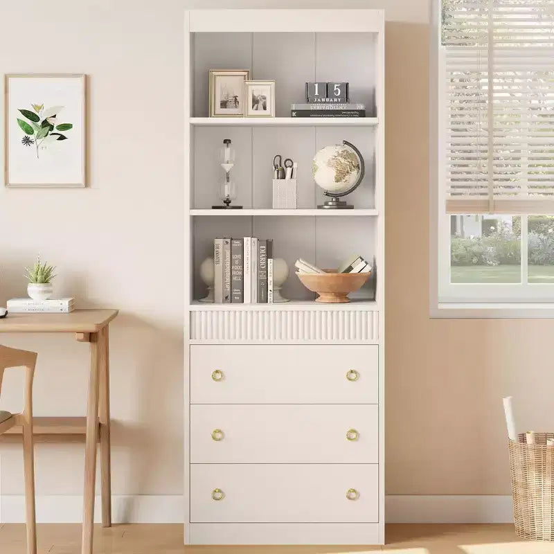 Bookshelf with Drawers 70.8 Fluted Bookcase, 6 Tier Bookcase with Storage, Tall Book Shelf with Waved Design, Storage Cabinet with Open Shelf