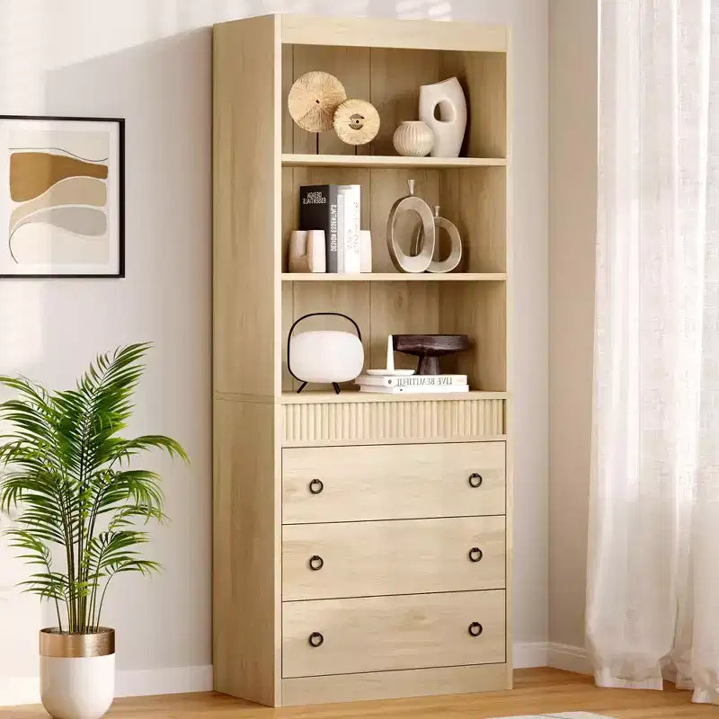 Bookshelf with Drawers 70.8 Fluted Bookcase, 6 Tier Bookcase with Storage, Tall Book Shelf with Waved Design, Storage Cabinet with Open Shelf