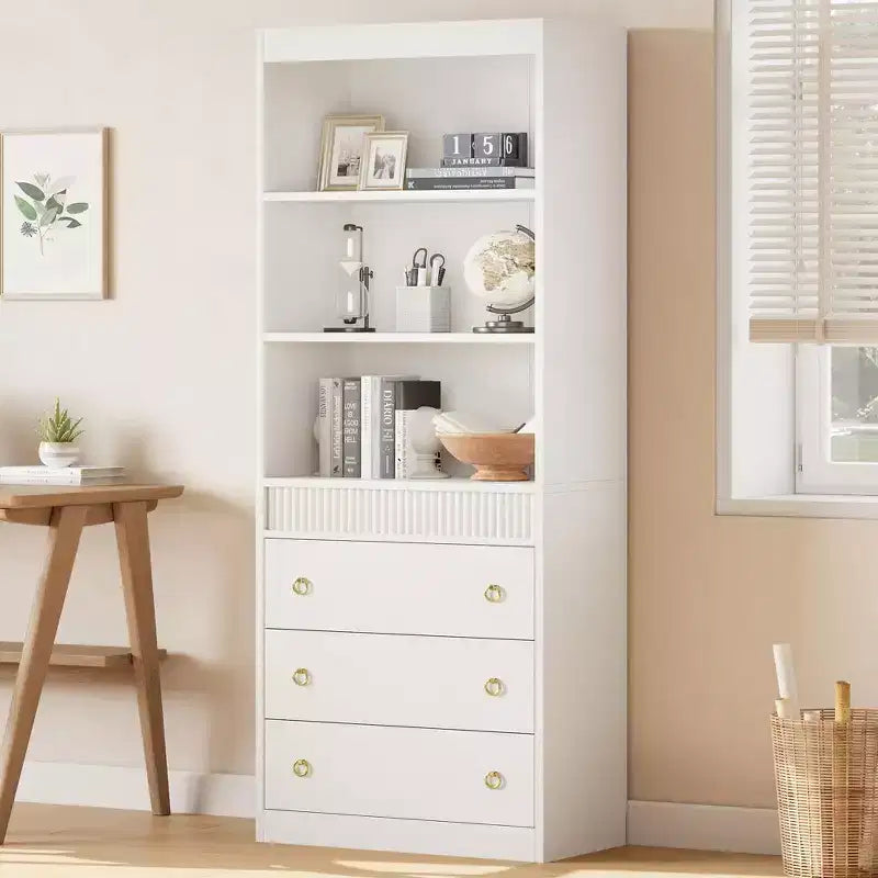 Bookshelf with Drawers 70.8 Fluted Bookcase, 6 Tier Bookcase with Storage, Tall Book Shelf with Waved Design, Storage Cabinet with Open Shelf