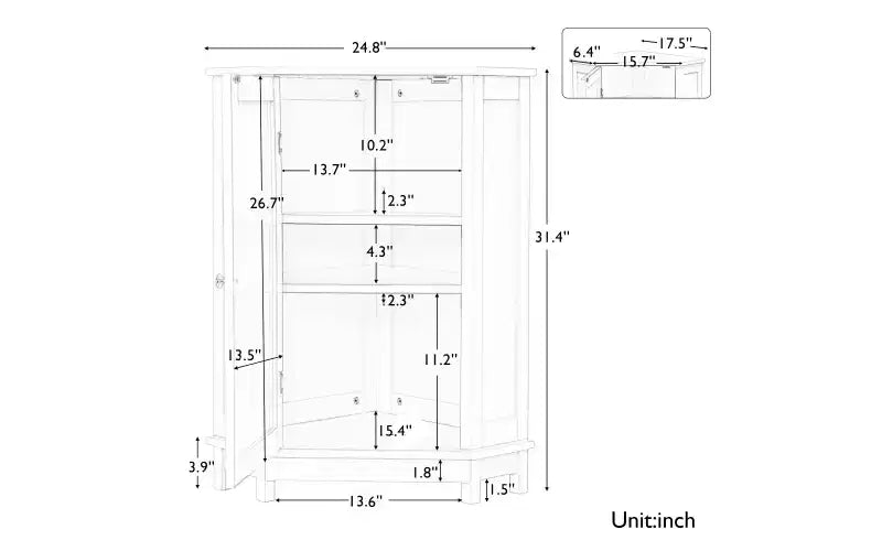 Whisen Modern Triangle Corner Bathroom Storage Cabinet with Adjustable Shelf