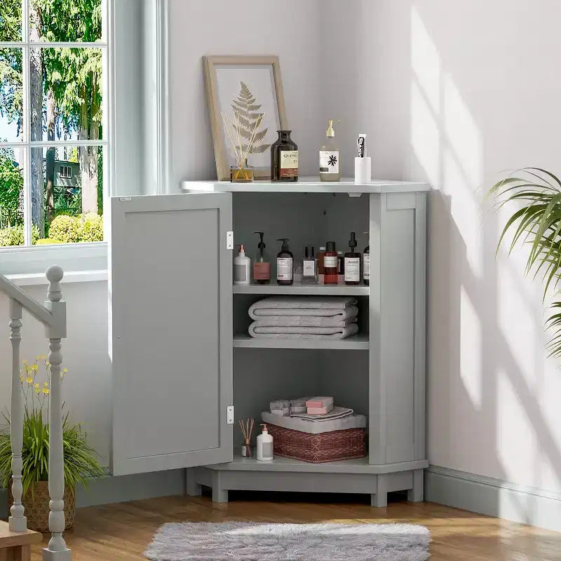 Whisen Modern Triangle Corner Bathroom Storage Cabinet with Adjustable Shelf