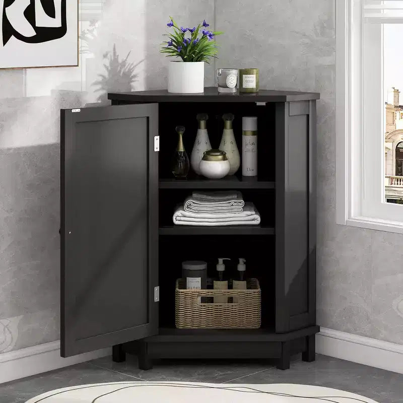 Whisen Modern Triangle Corner Bathroom Storage Cabinet with Adjustable Shelf