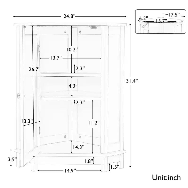 Whisen Modern Triangle Corner Bathroom Storage Cabinet with Adjustable Shelf