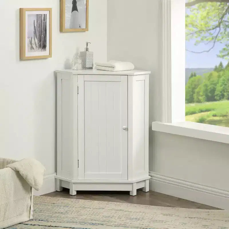 Whisen Modern Triangle Corner Bathroom Storage Cabinet with Adjustable Shelf
