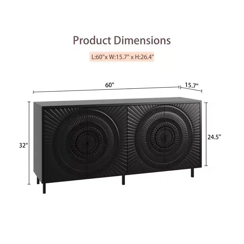 Modern Black Sideboard Buffet Cabinet with StorageCoffee Bar Console for Kitchen and Dining Room Organization