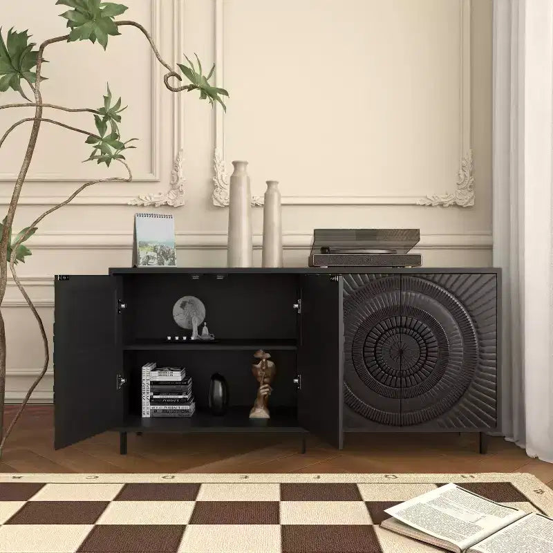 Modern Black Sideboard Buffet Cabinet with StorageCoffee Bar Console for Kitchen and Dining Room Organization