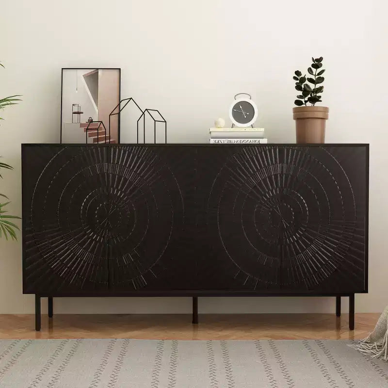 Modern Black Sideboard Buffet Cabinet with StorageCoffee Bar Console for Kitchen and Dining Room Organization