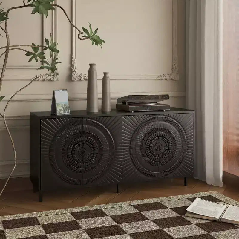 Modern Black Sideboard Buffet Cabinet with StorageCoffee Bar Console for Kitchen and Dining Room Organization
