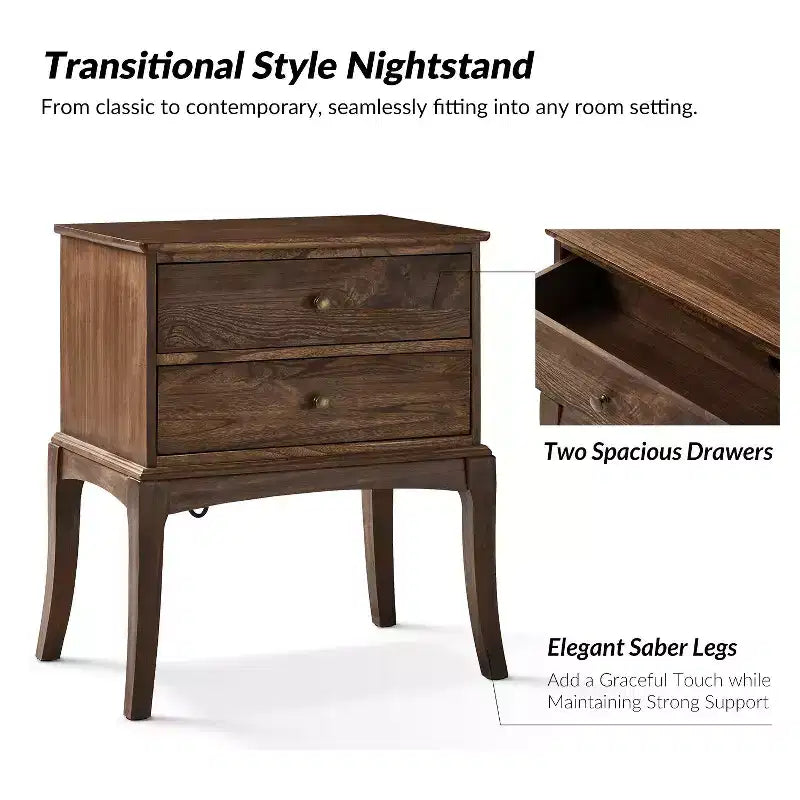 Renata Transitional Solid Wood end table with Built-in Outlet