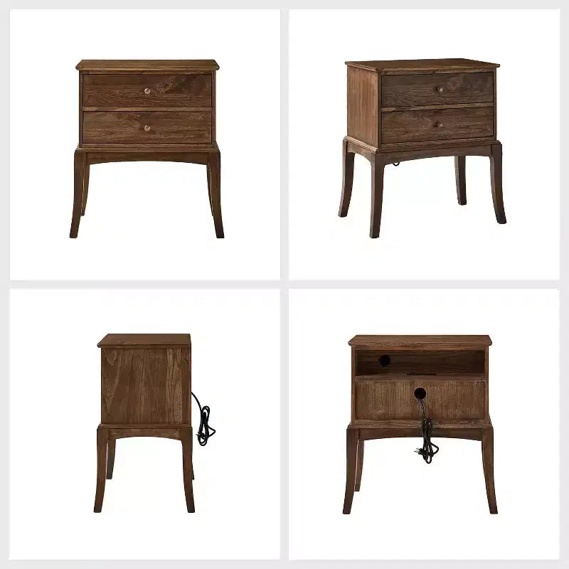 Renata Transitional Solid Wood end table with Built-in Outlet