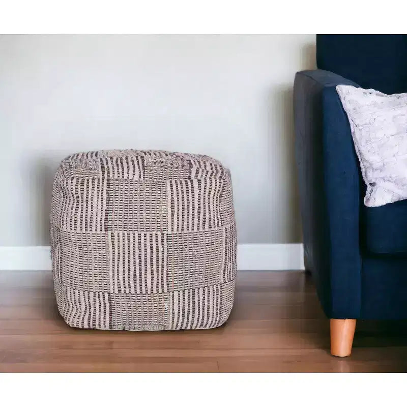 HomeRoots 18 Brown Cotton Cube Geometric Pouf Ottoman
