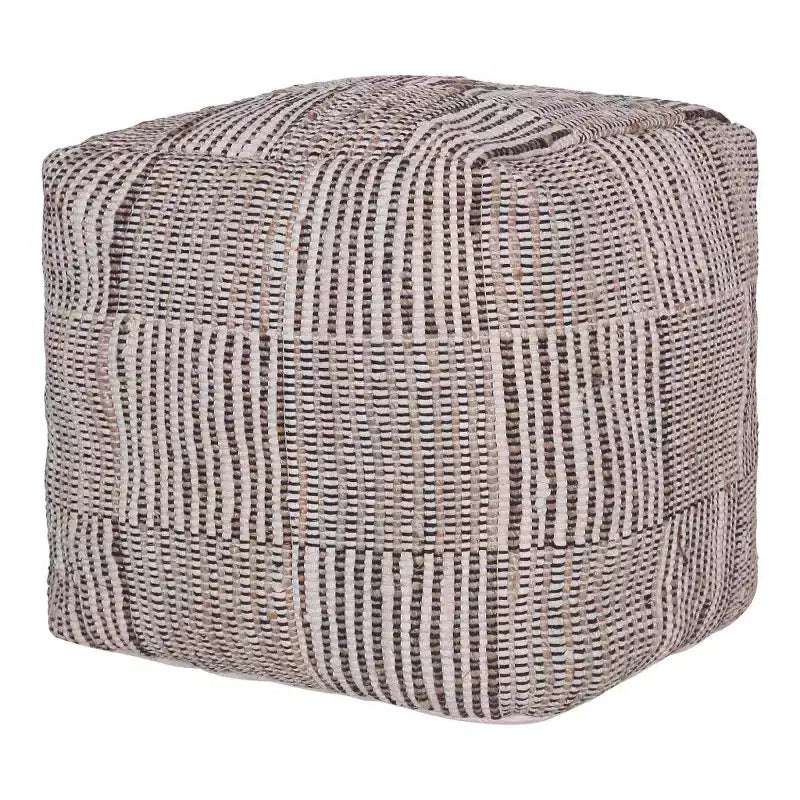 HomeRoots 18 Brown Cotton Cube Geometric Pouf Ottoman