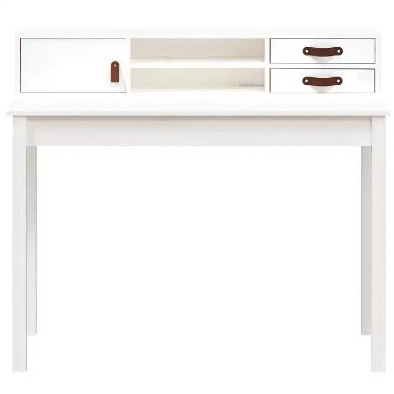 vidaXL Desk White Solid pine wood, faux leather (100% polyurethane)