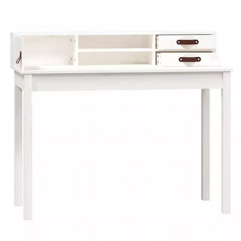 vidaXL Desk White Solid pine wood, faux leather (100% polyurethane)