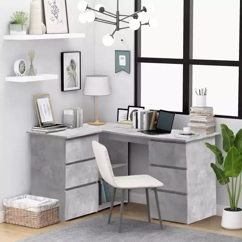 vidaXL Corner Desk Gray Engineered wood Compact Corner Desk