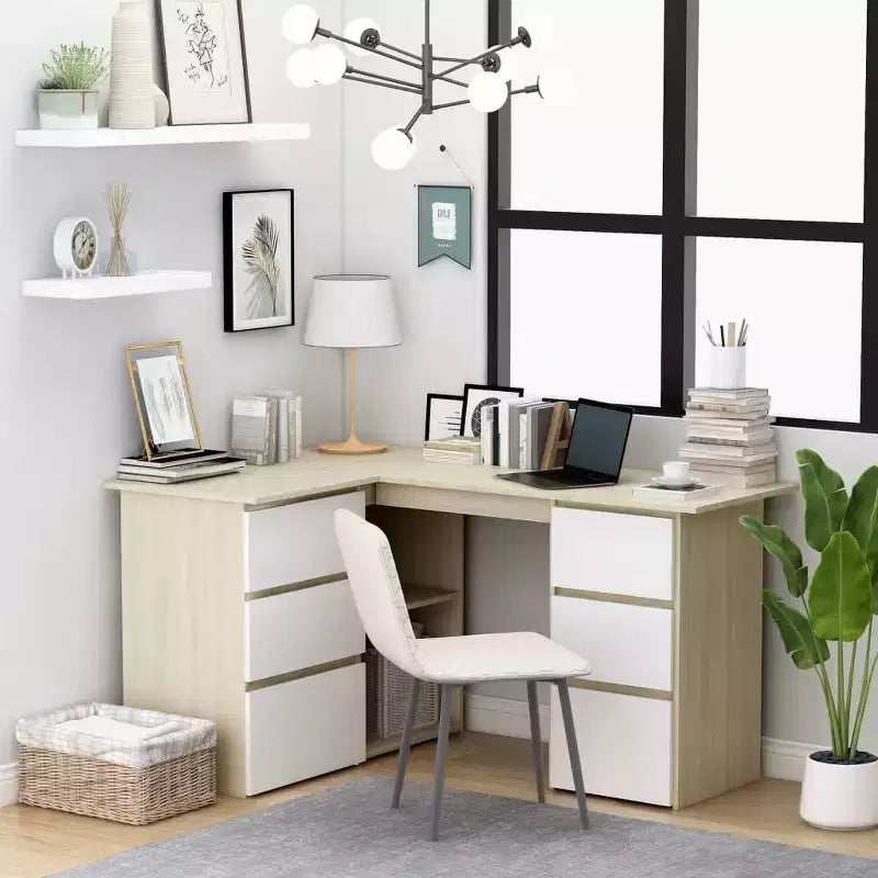 vidaXL Corner Desk Gray Engineered wood Compact Corner Desk