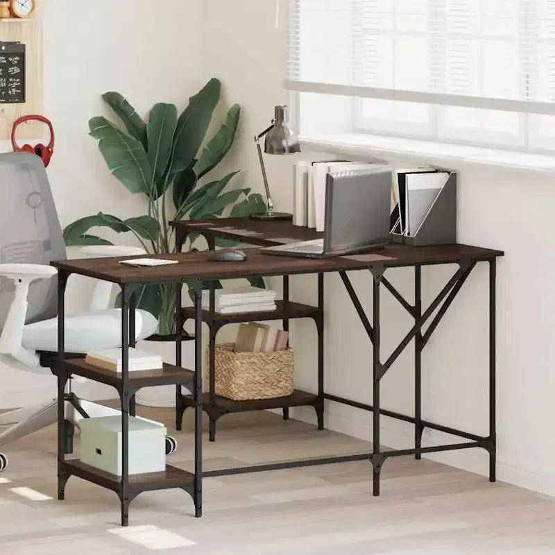 vidaXL Desk Storage L-shape Computer Study Table with Shelves Engineered Wood